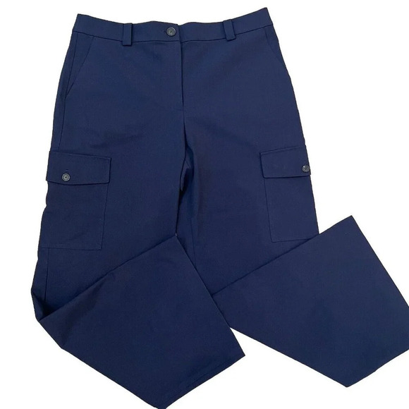 LOFT Women’s Dressy Wide Leg Cargo Pants Size 12 Navy Blue Utility Career - Picture 1 of 9